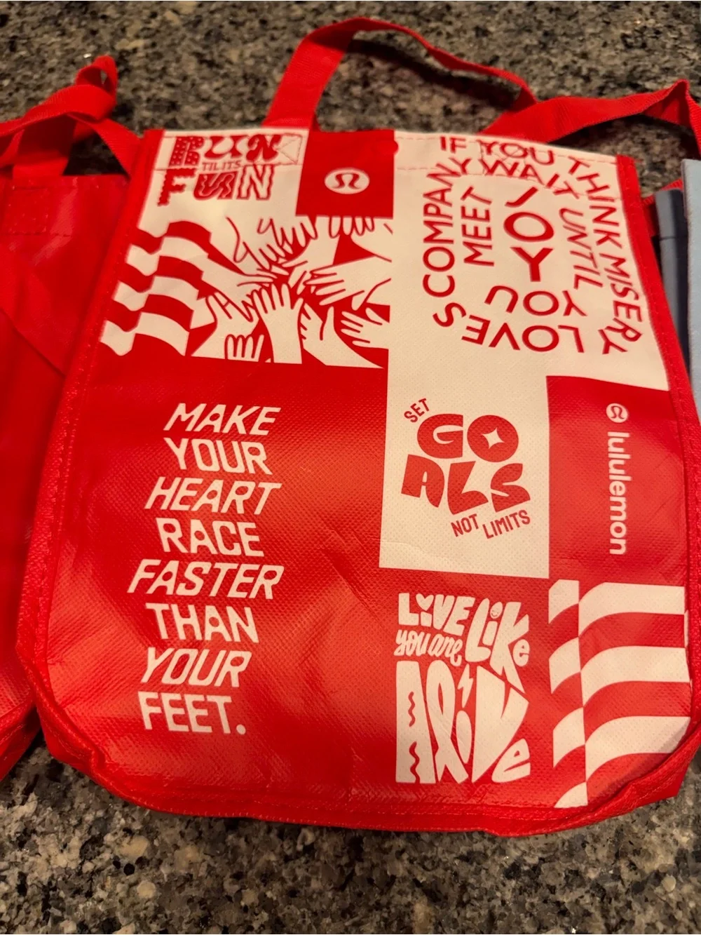 lululemon athletica set of 3 small Graphic Tote with Bold White Print